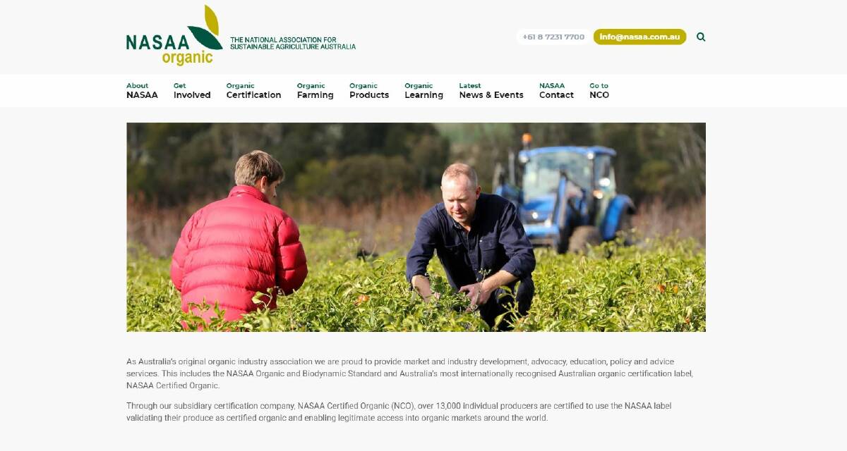 OUT NOW: A screenshot from the newly launched National Association for Sustainable Agriculture Australia (NASAA) website which provides information on the world of organic food, fibre and cosmetic production.