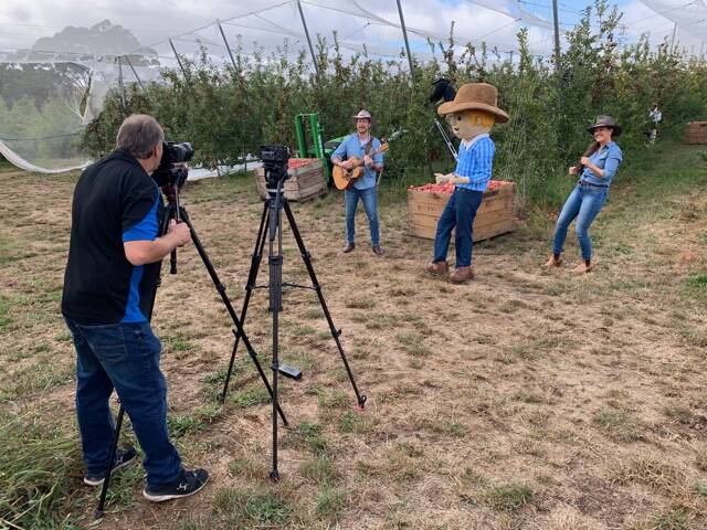 ON SET: Filming for one of the videos, alongside PPSA, with this one set in an apple orchard.