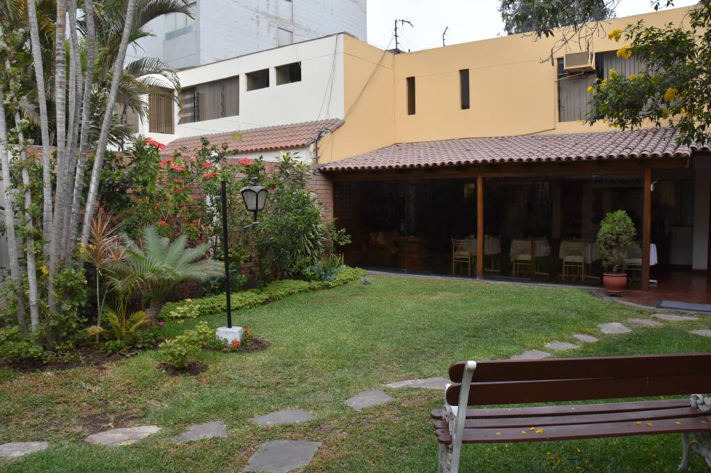 PATHWAY: The courtyard within B&B Villas del Sol, Lima, Peru which leads to a potato-free but very nice breakfast. 