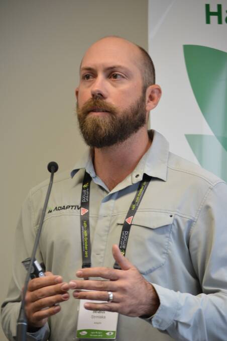 SPRAY WISE: International guest speaker at the Australian Almond Research and Development Forum in Loxton last month, Matt Strmiska, Adaptiv Consulting, US says weed control shouldn’t be left until the last minute, encouraging growers to be preventative with pre-emergents.