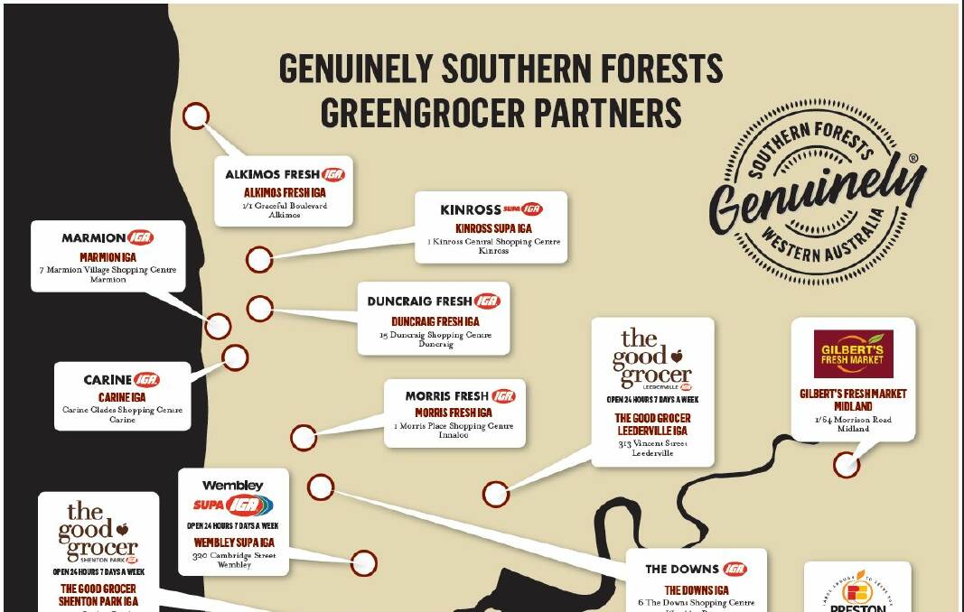 MAPPED: There are 26 greengrocers across the Perth region that have gotten behind the Genuinely Southern Forests 2018 retail marketing campaign. The campaign runs across the peak season for the Southern Forests region, from October 2018 to July 2019. 