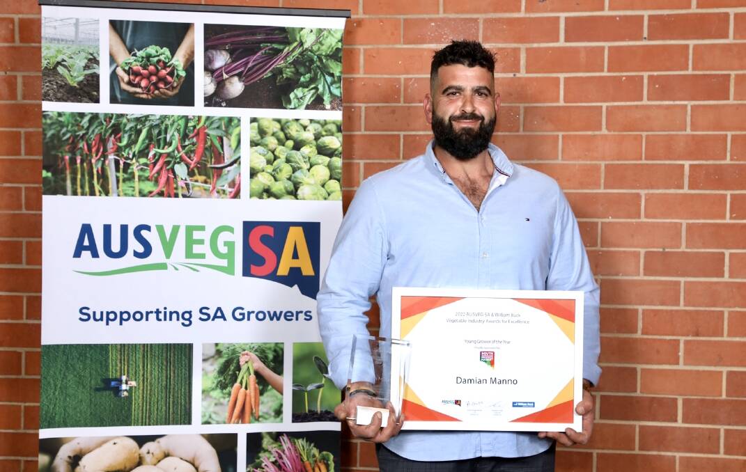 TOP: Damian Manno receiving his SA Young Grower of the Year award last month.
Picture: Andrew Beveridge