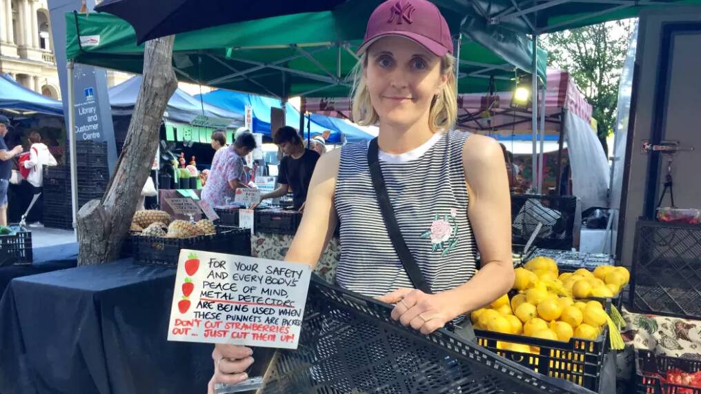 SOLD OUT: Farmer Liz Jarman has invested in a metal detector and sold all of her strawberries half way through Wednesday. Photo: Toby Crockford