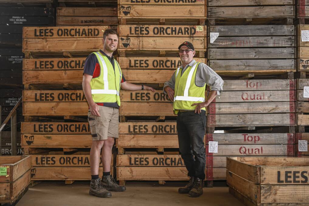 GOOD SEASON: Lees Orchard owners Brendon and Daniel Morrison with some of this year's harvest. Photo: Craig George