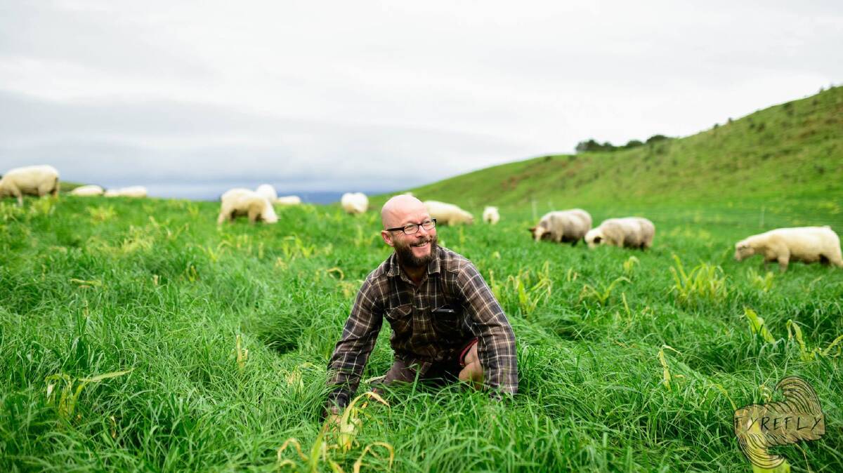 MICRO: Taranaki micro-farmer Jodi Roebuck has also found a love for carbon sequestration on 20 acres of pasture where 90 day rotational "rest" grazing allowed 16 plant species to recover , much to the benefit of his 65 DSE Texel/ Cheviot flock.