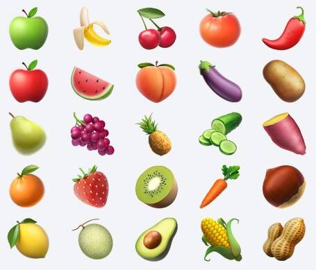 There's a big range of fruit and vegie emojis. 