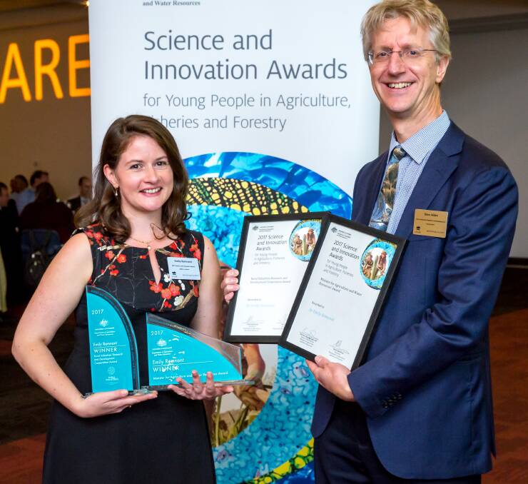 Dr Emily Remnant, recipient of the 2017 Science and Innovation Award for Young People in Agriculture, Fisheries and Forestry, with Dr Dave Alden, former AgriFutures Australia general manager, research and innovation.  