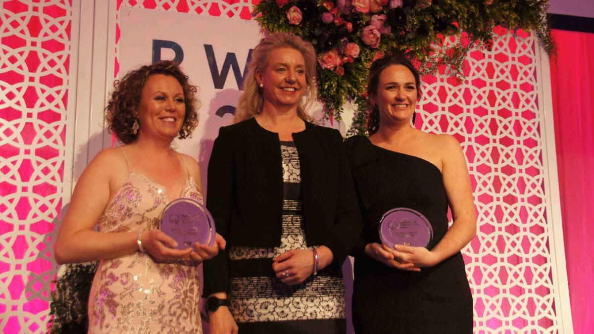 WINNERS: Victoria's Claire Moore the National Runner Up, Jo Palmer the 2019 AgriFutures Rural Women's Award National Winner, with Federal Agriculture Minister Bridget McKenzie (centre). 