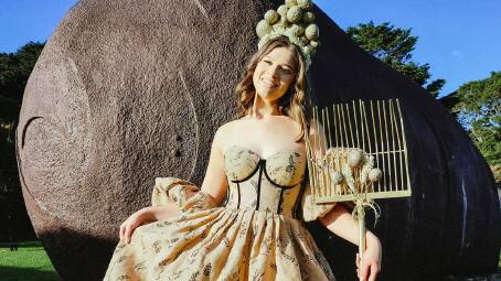 STYLISH: It took Rachael Price around 30 hours to construct a gown from hessian for a fashion competition at the Robertson Potato Festival. Picture: Supplied