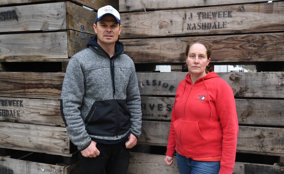 WORRIED: Erica and Paul Eccleston of Thornbrook Orchard were annoyed to hear about a proposed law change that would limit the number of people allowed to 'pick your own'. Picture: Carla Freedman 