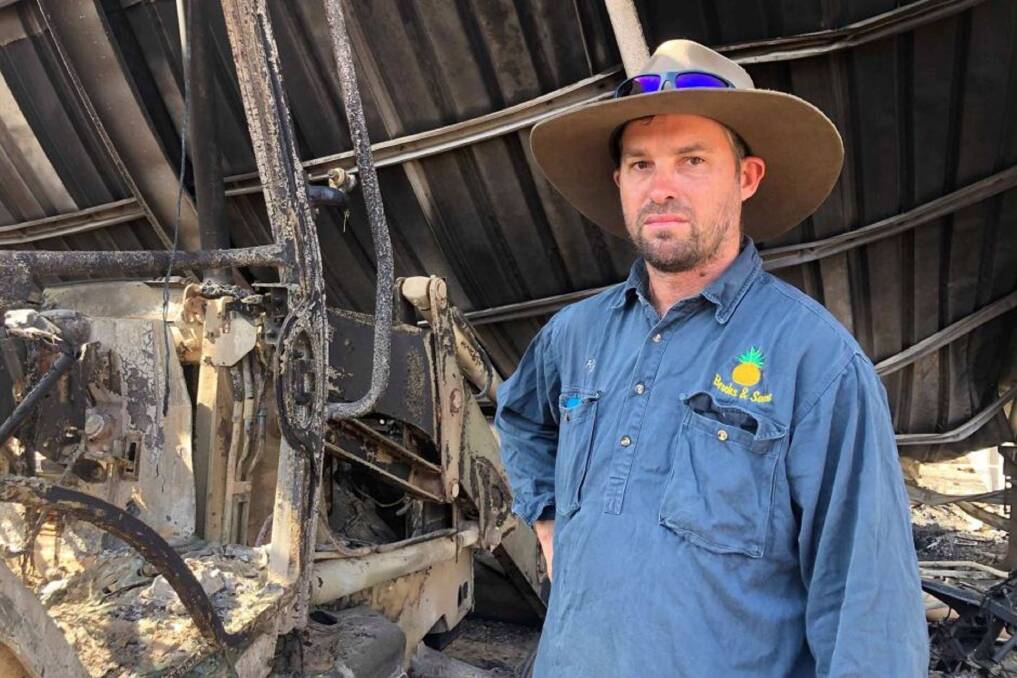 BURNT: Ryan Brooks and his brother Jake are pushing forward with their harvesting plans despite fire ravaging their Bungundarra farm. Picture: ABC