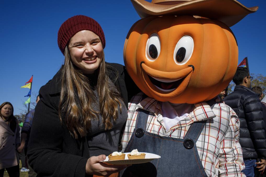 BRIGHT: Aliesha Lavers with Pumpkin Joe at the Collector Pumpkin Festival in 2019. Photo: Sitthixay Ditthavong