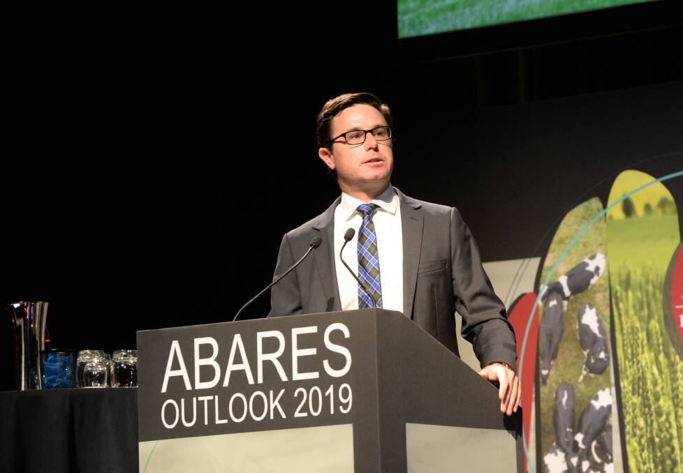 Federal Agriculture Minister David Littleproud at the Australian Bureau of Agricultural and Resource Economics and Sciences annual conference this morning.

