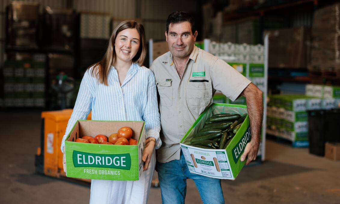 Young Organic Leader Chelsea Eldridge and dad Shane at the Eldridge Fresh Organics packing shed. Picture supplied