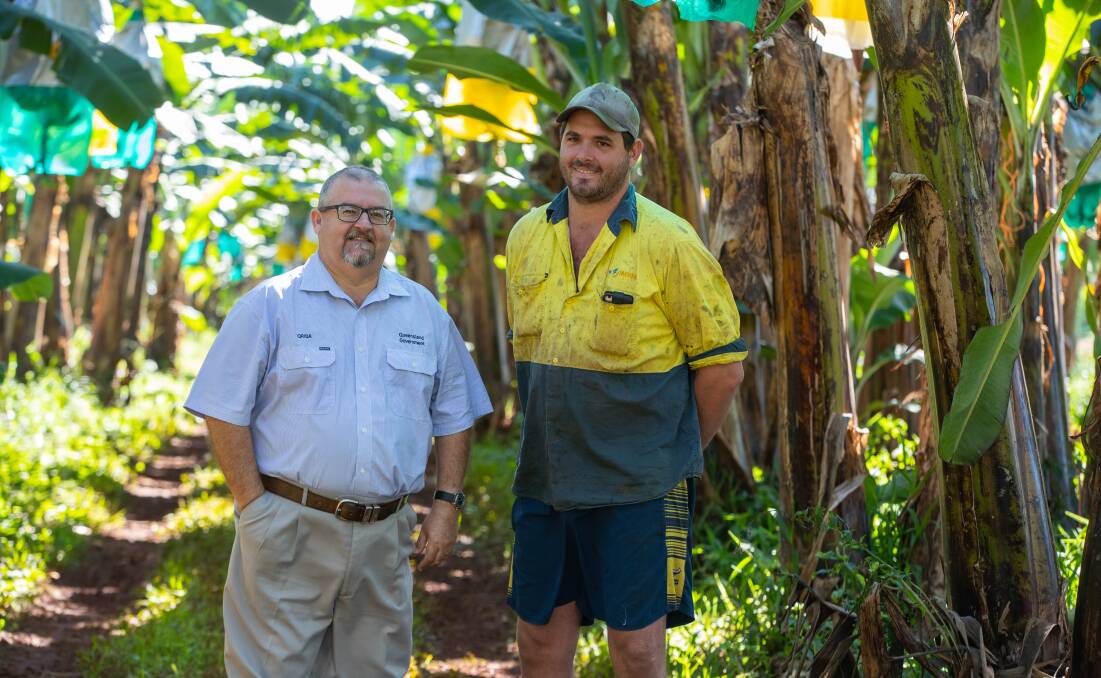 LOOKING FORWARD: Queensland Rural and Industry Development Authority Far North Regional Area Manager Sam Spina and banana farmer Ben Abbott.