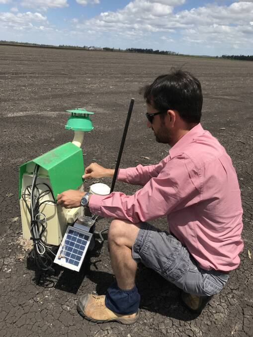 WATCHING: Elders Toowoomba agronomist, Matt Kenny, checking one of the Trapview units that are being used to monitor for early flights of fall armyworm.