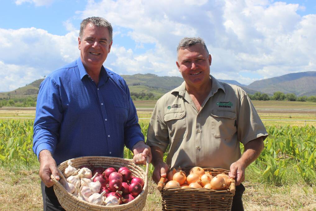 PLENTY: Agricultural Minister Mark Furner with Anthony Bauer, owner of Lockyer Valley Organics. Picture: Helen Walker