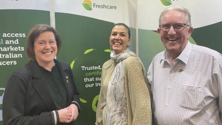 PROFESSIONAL SUPPORT: Freshcare chairperson Belinda Hazell OAM, Sara Shaw, Benestar, and Freshcare board member Graham McAlpine, promoting Benestar's free, personal and confidential support.