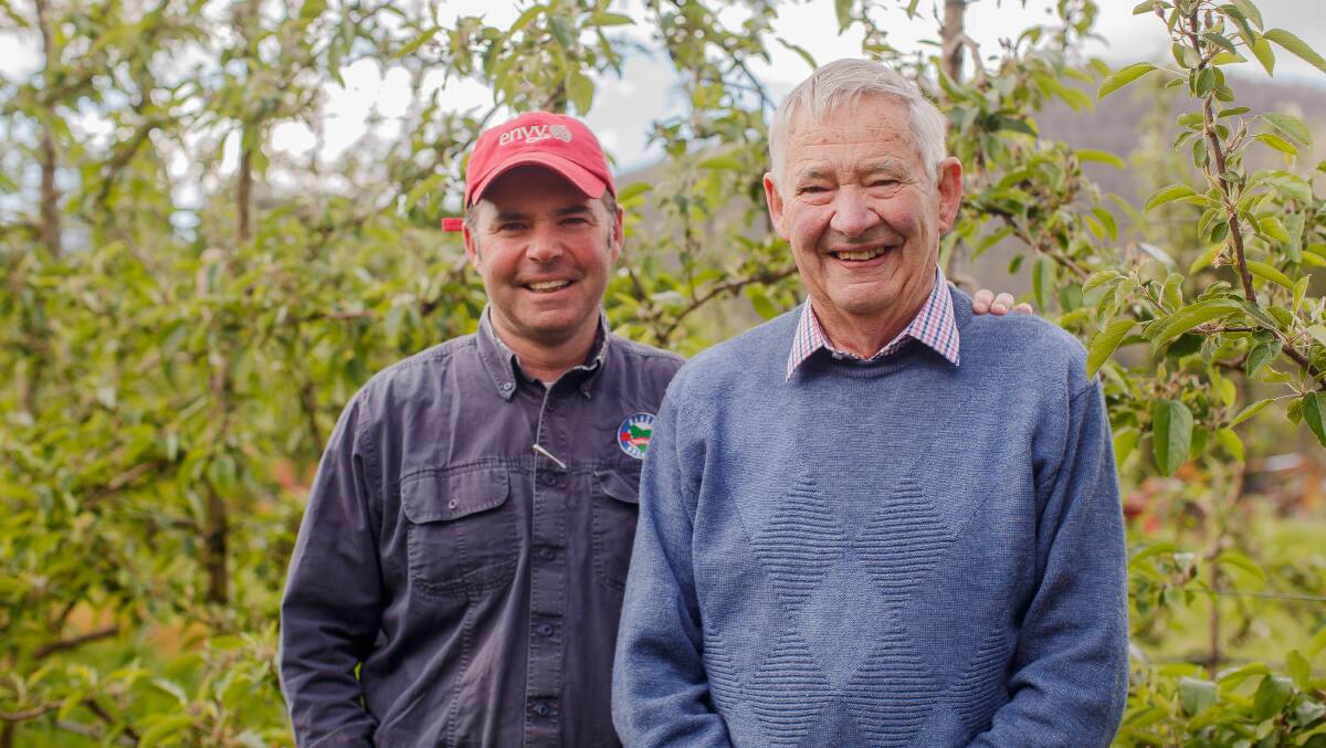 GENERATIONS: Howard Hansen and his father, Carl, have been instrumental in forwarding the apple industry in Tasmania.